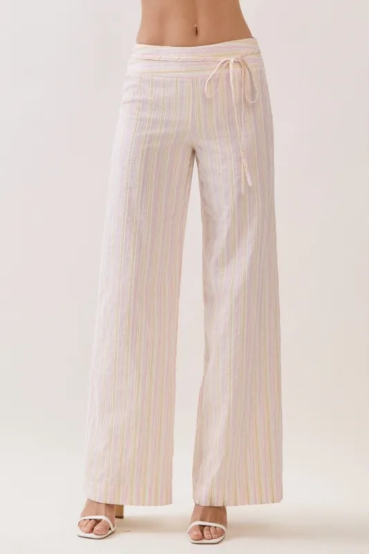Striped Wrap Tie Wide-Leg Pants