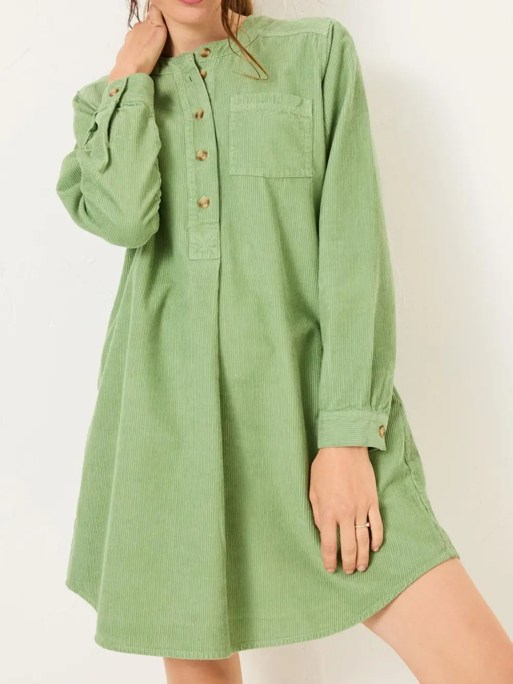 Olive Green Aida 100% Cotton Cord Tunic Dress