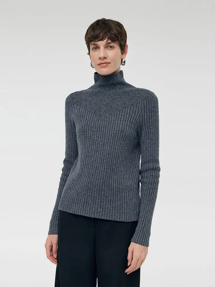 Machine Washable Wool Turtleneck Women Sweater