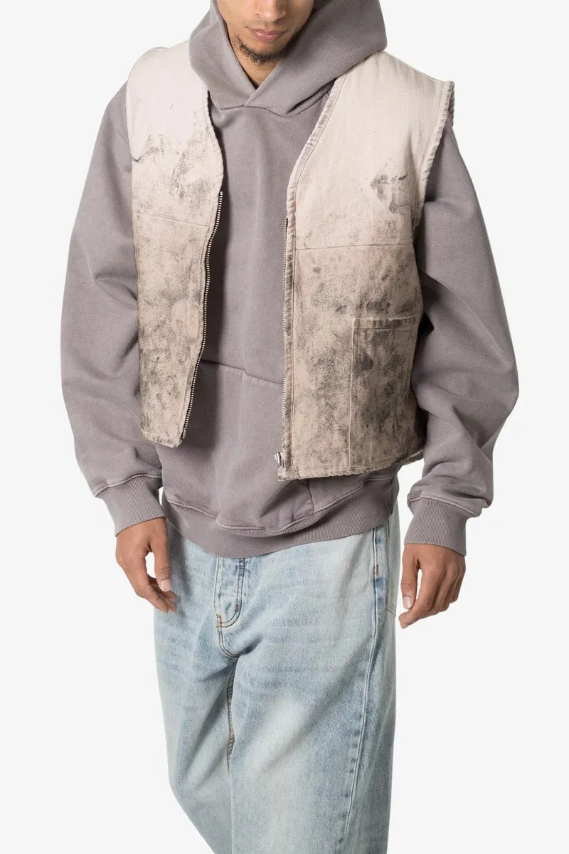 GRAY DISTRESSED SHERPA VEST
