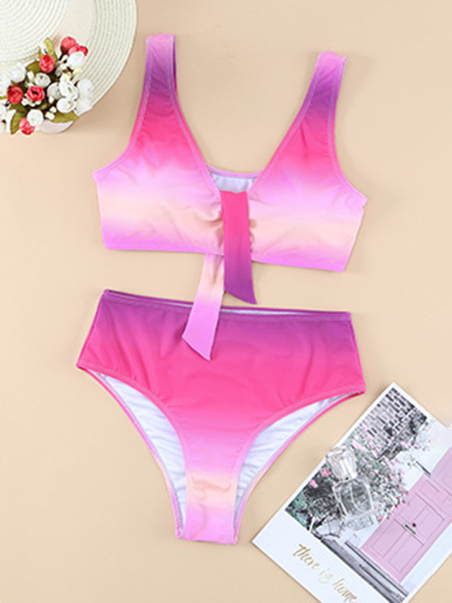 Hot Spring Women Tied High Waist Split Swimsuit