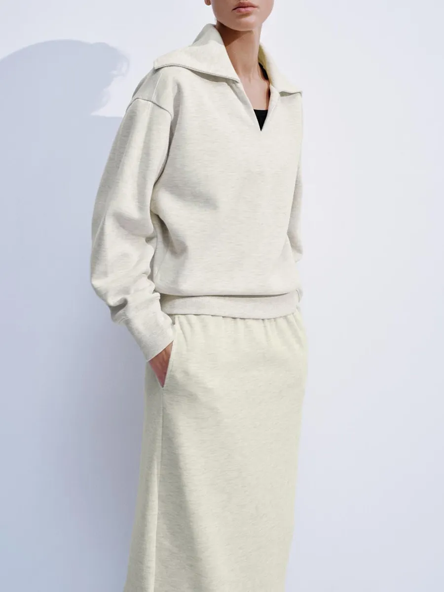 A Light Grey V-Neck Casual Sweatshirt For Ladies