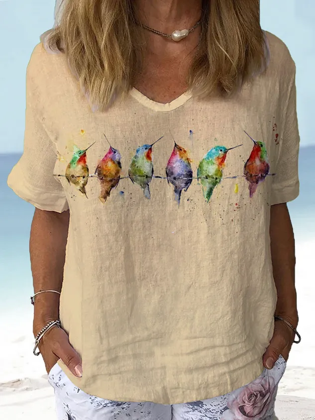 Women's Watercolor Hummingbirds Print Lounge Top