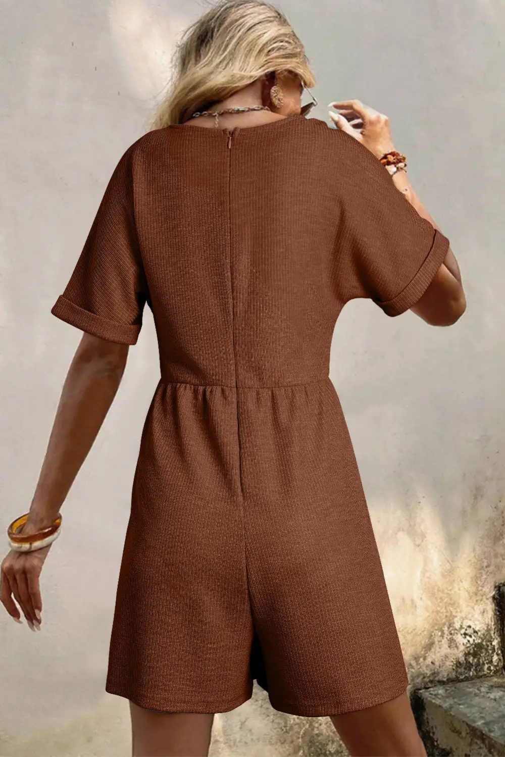 Knit V Neck Zipped Loose Romper