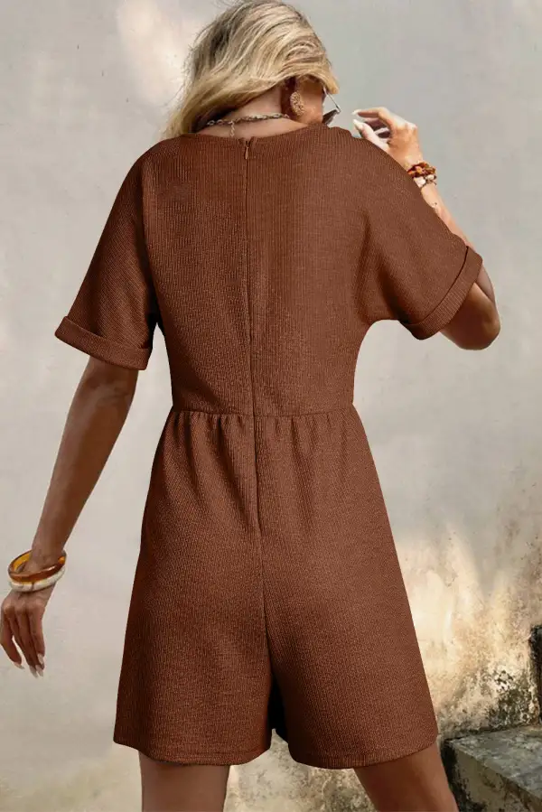 Knit V Neck Zipped Loose Romper