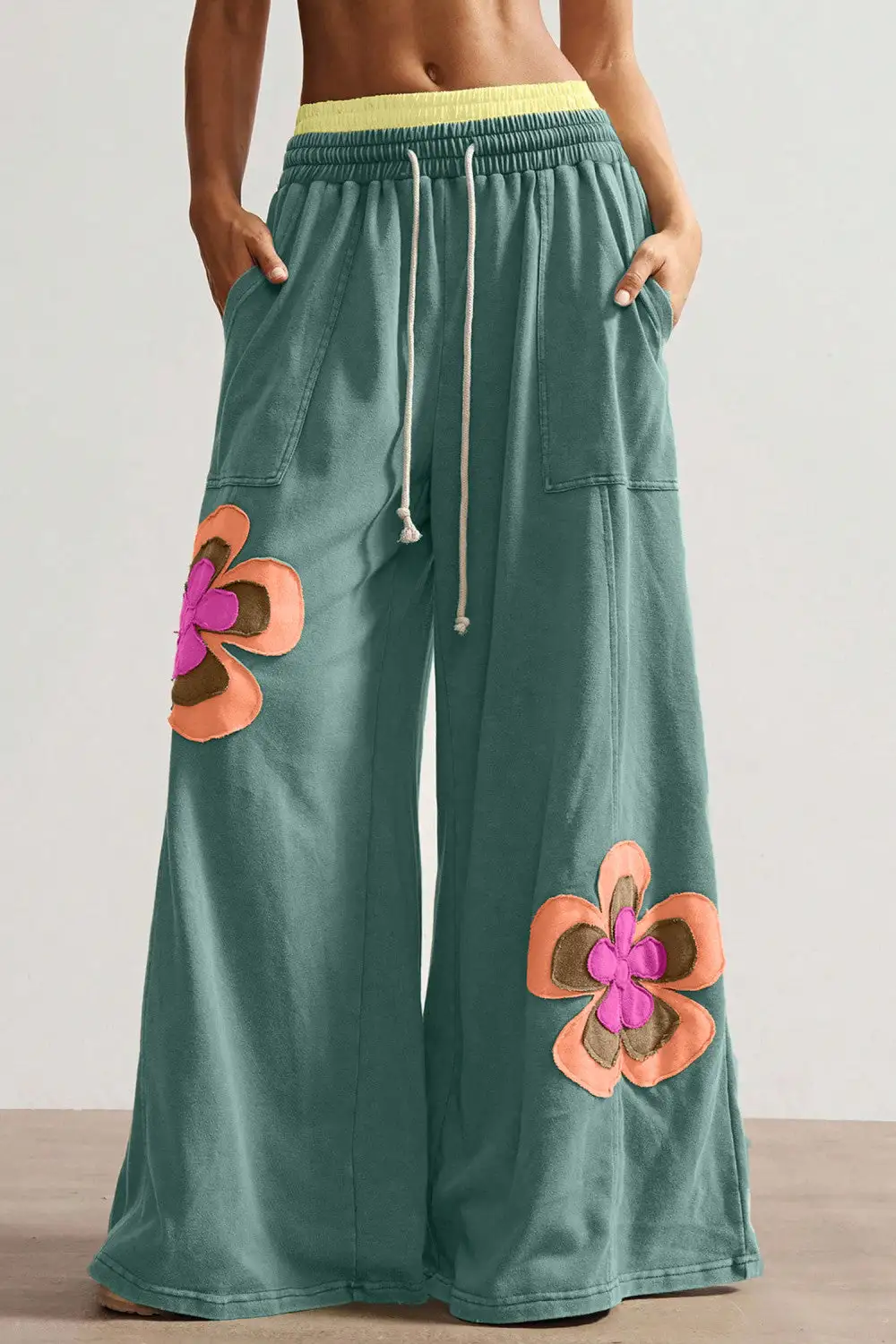 Everyday Flower Patchwork Drawstring Elastic Waist Pants