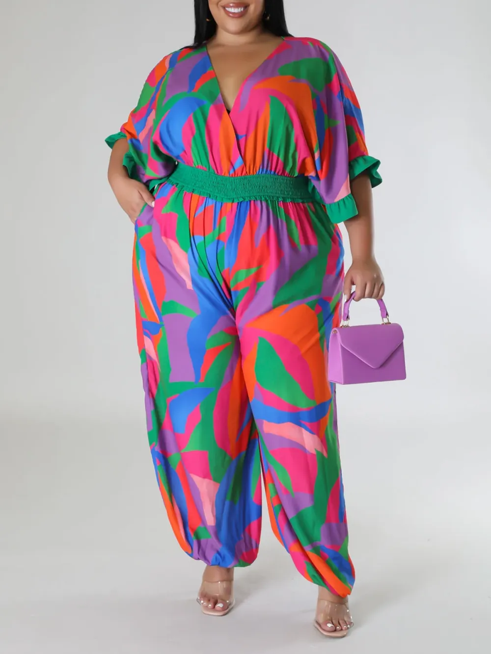 Plus-Size Fashion Women'S Colorful Printed Pantsuit