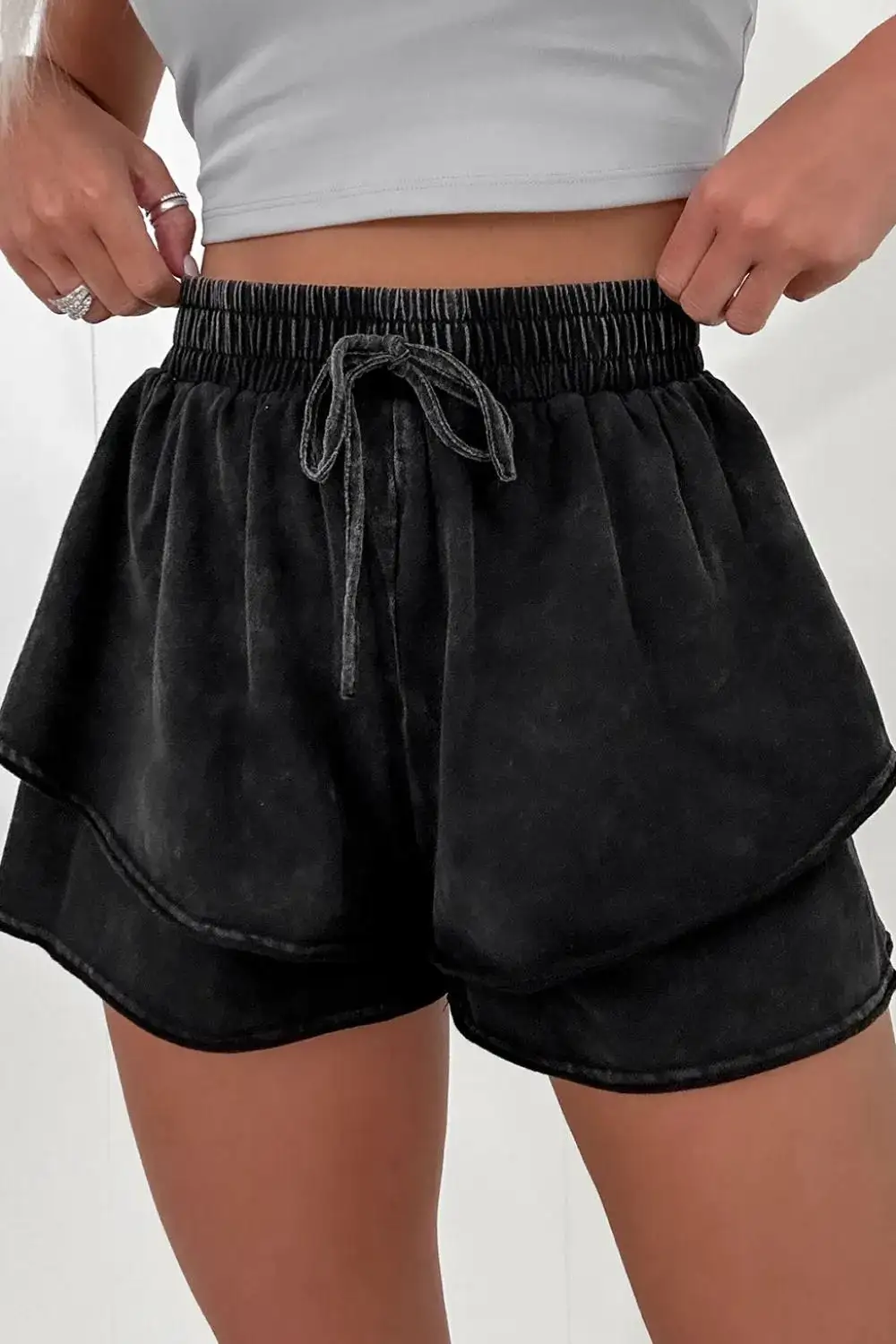 Wash French Terry High Waist Casual Shorts