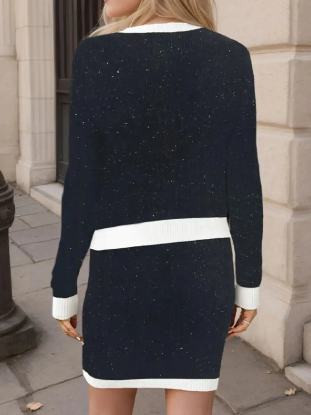 Fine Button Front Knit Detail Coordinated Set