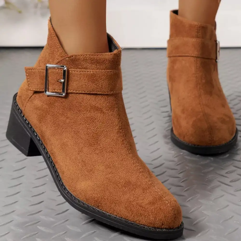 Polished Pointed Toe Block Heel Boots
