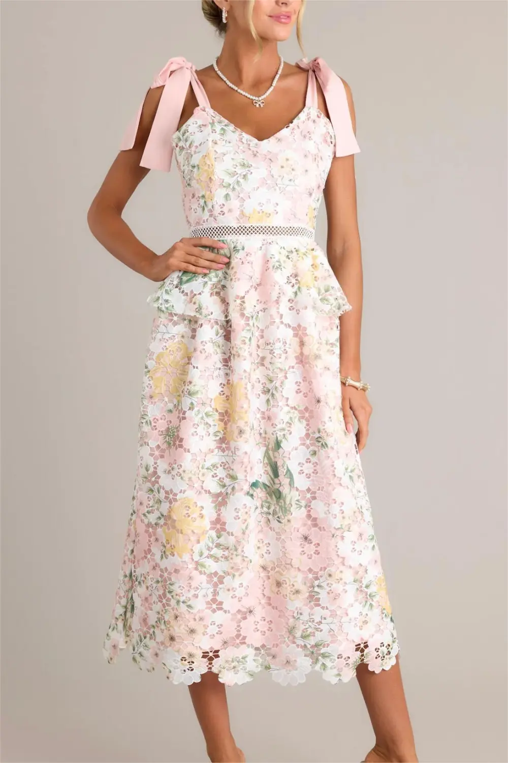 PETAL POWER PINK FLORAL SMOCKED MIDI DRESS