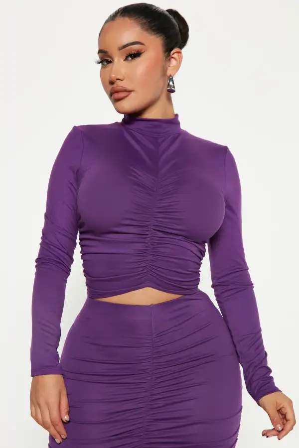 New Day Ruched Skirt Set - Eggplant