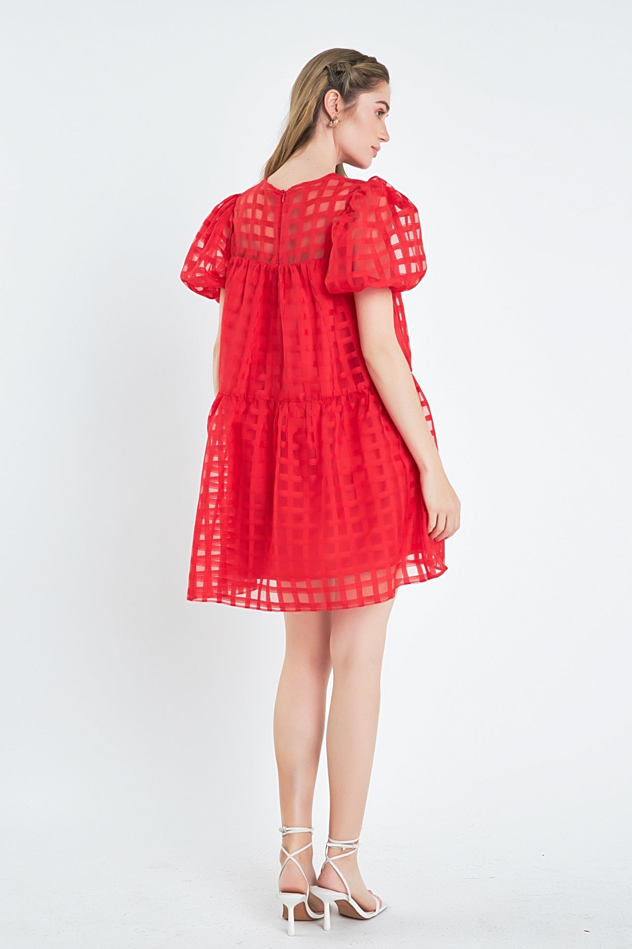 Gridded Organza Mini Dress