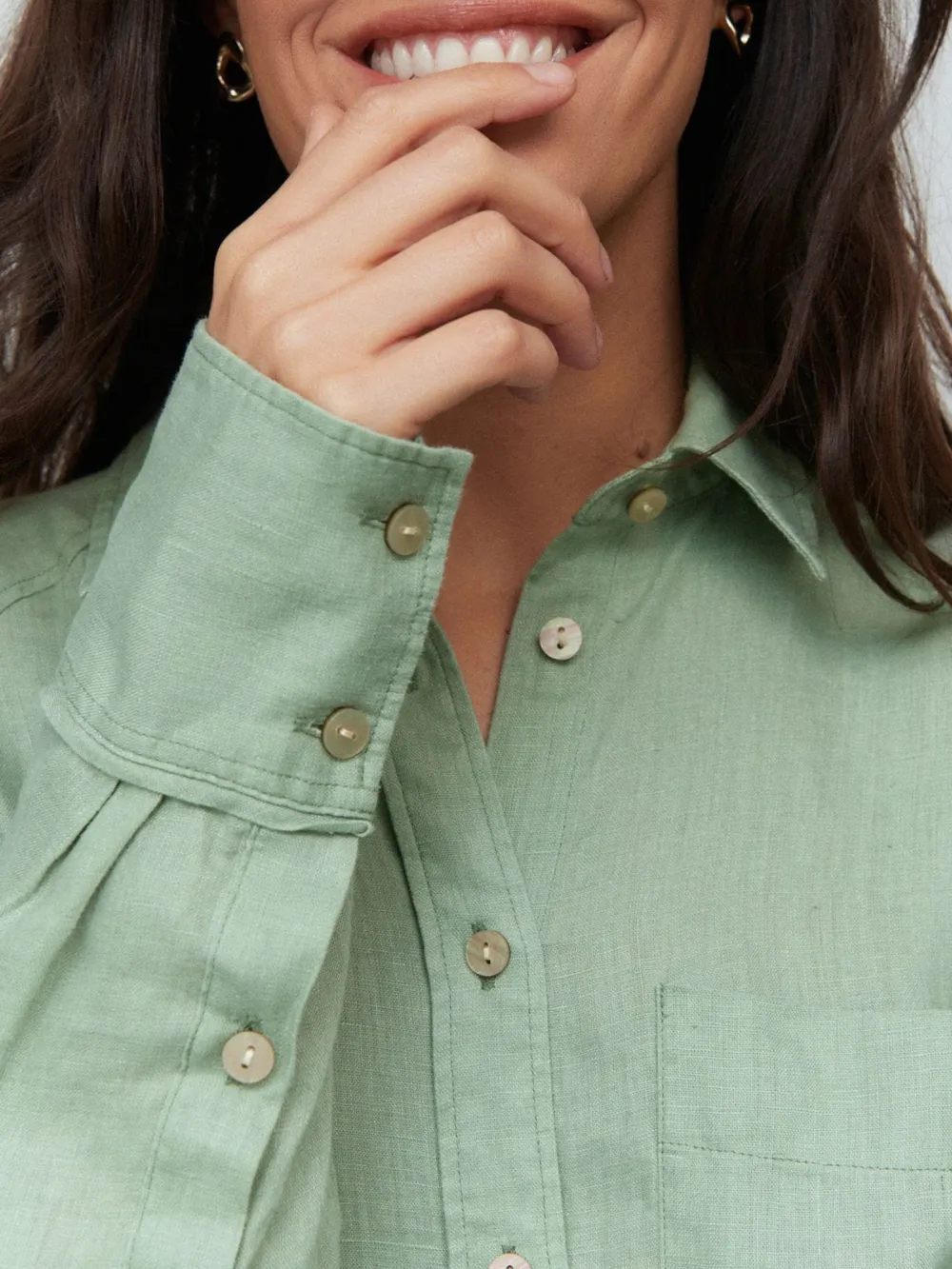 Loose Fit Long Sleeve Linen Button-Up Shirt