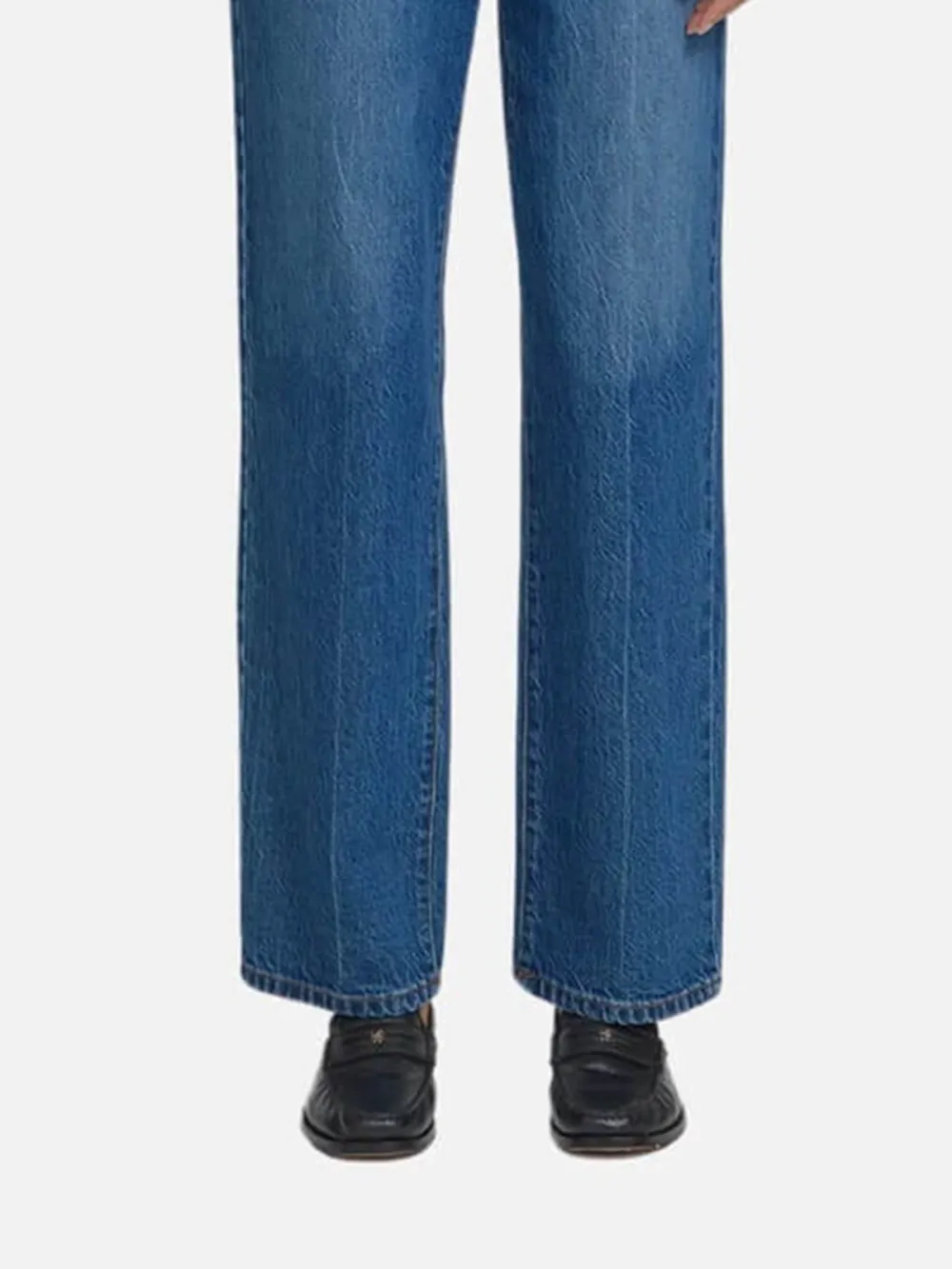 Washed Straight Jeans with Leather Patch