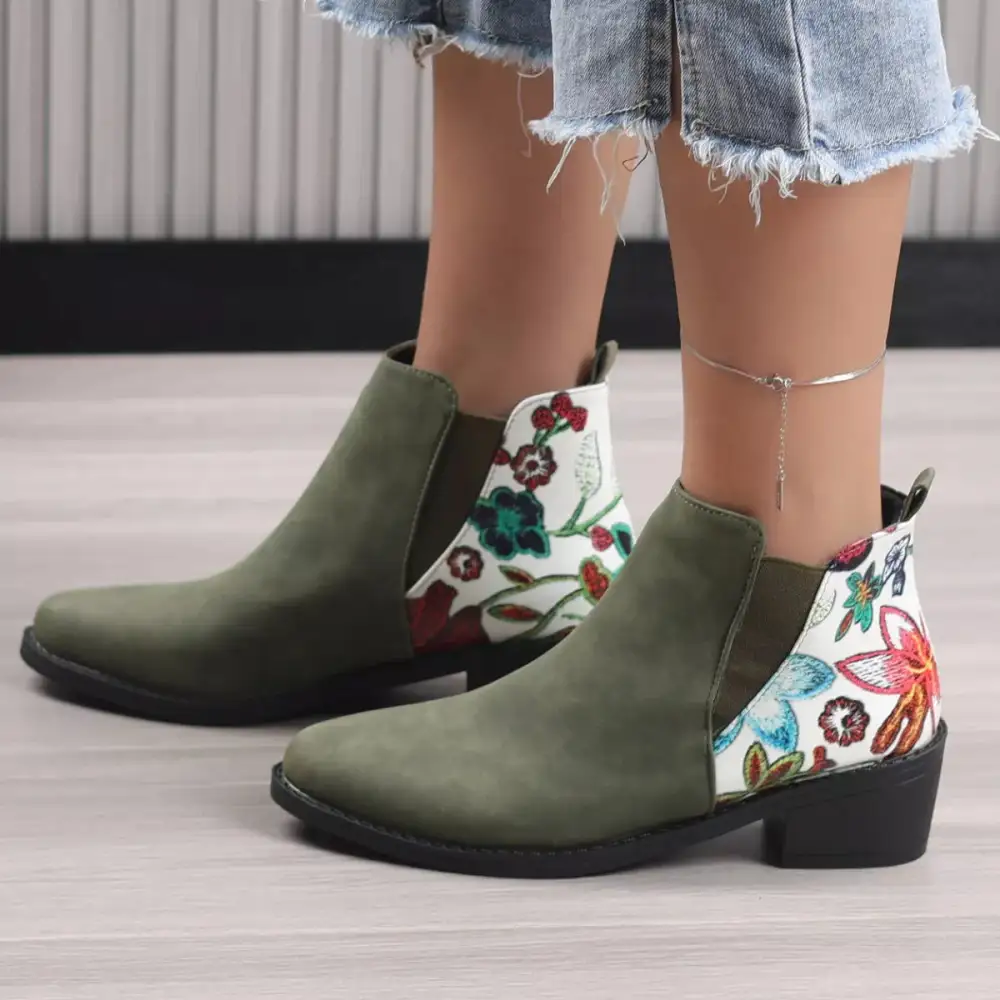 Pointed Toe Block Heel Ankle Boots