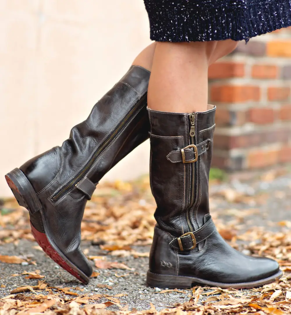 Women's Wide Calf Lug Sole Leather Heritage Knee High Boots