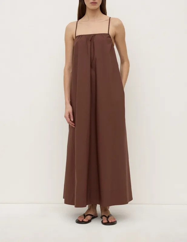 Espresso Tie-Back Cotton Maxi Dress