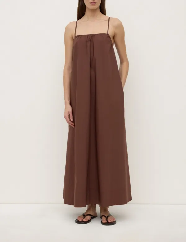 Espresso Tie-Back Cotton Maxi Dress