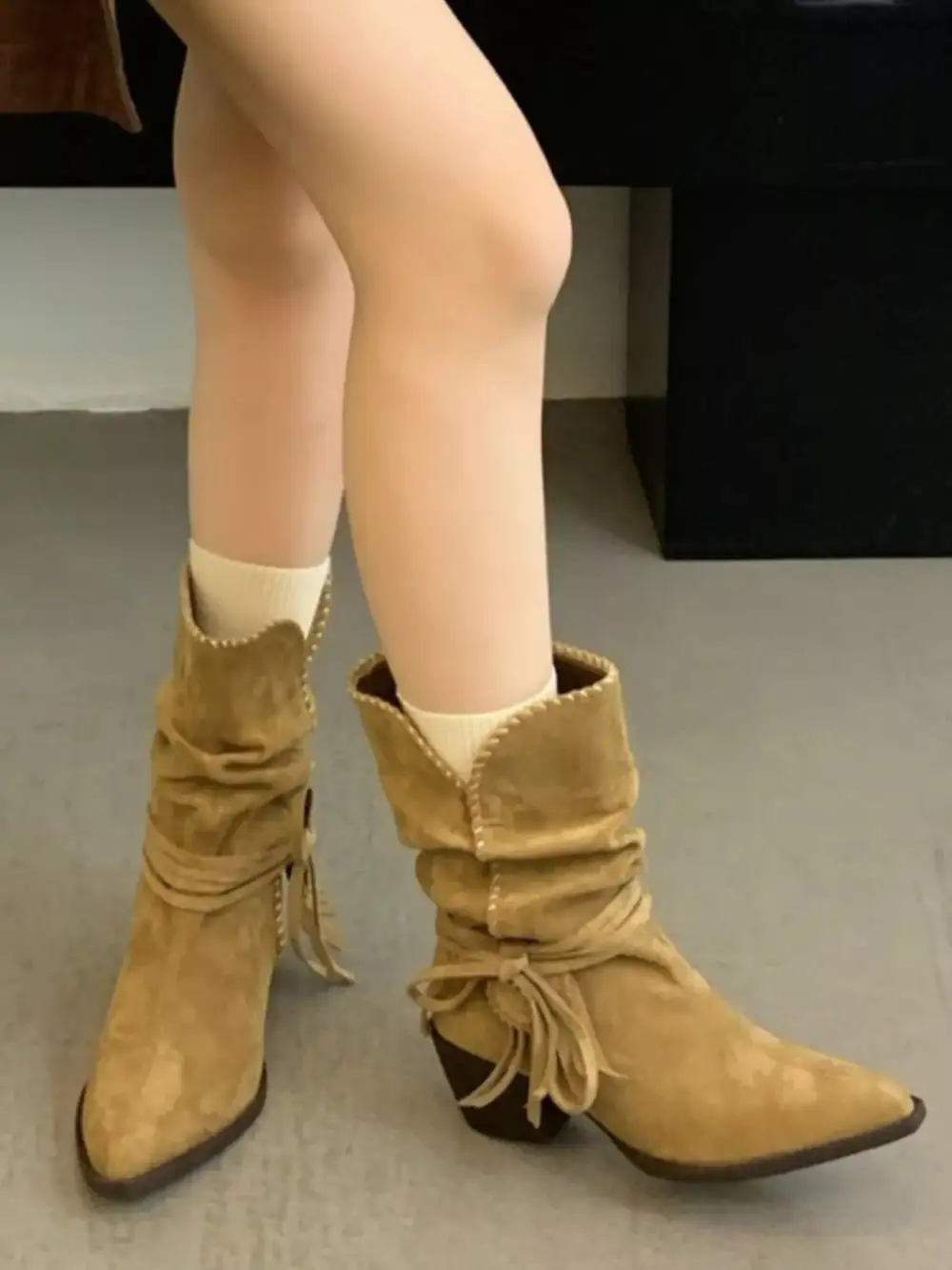 Point Toe Block Heels Boots
