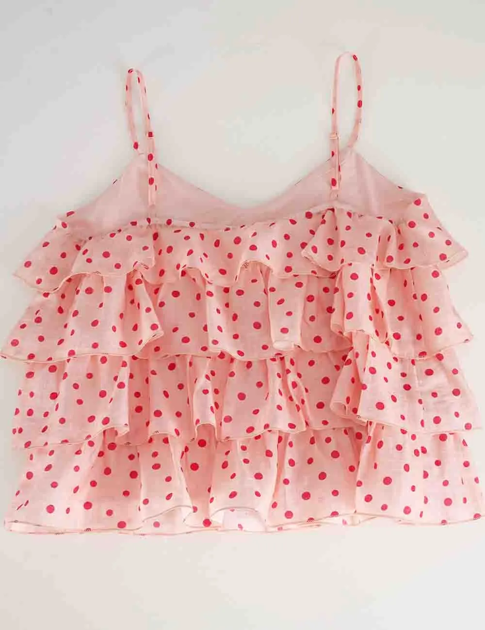 Polka Dot Layered Ruffle Spaghetti Strap Cami Top