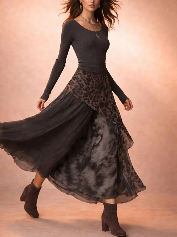 Leopard Asymmetric Midi Dress
