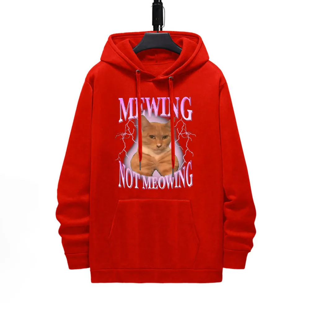 MEWING NOT MEOWING PATTERN PRINTED HOODIE