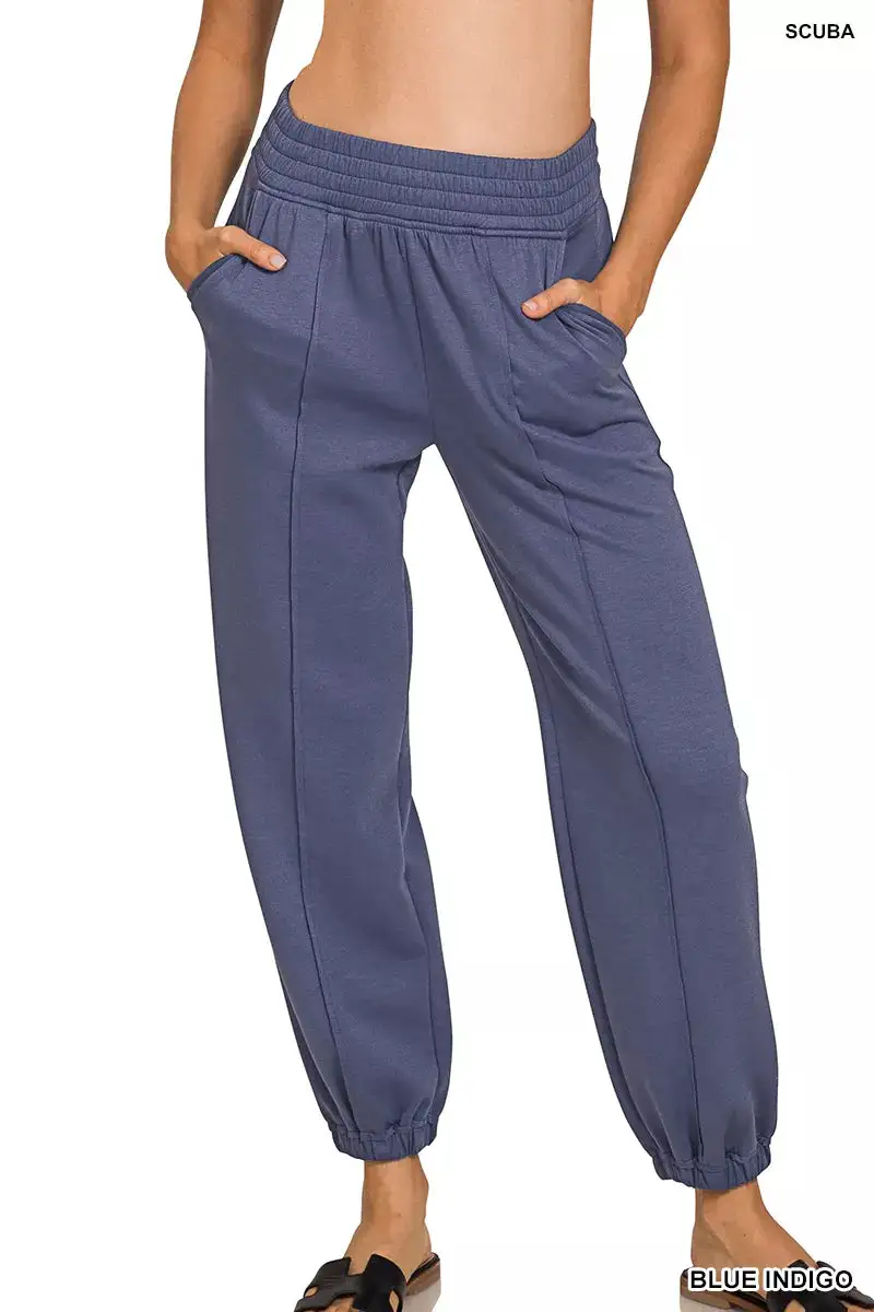 Scuba Elastic Waist Joggers with Pockets Pants