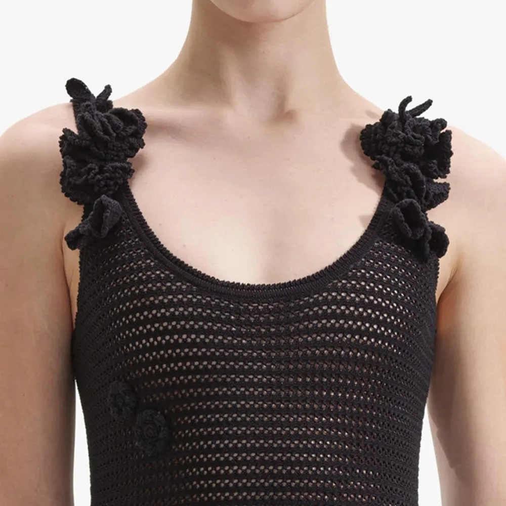 Black Crochet Midi Dress