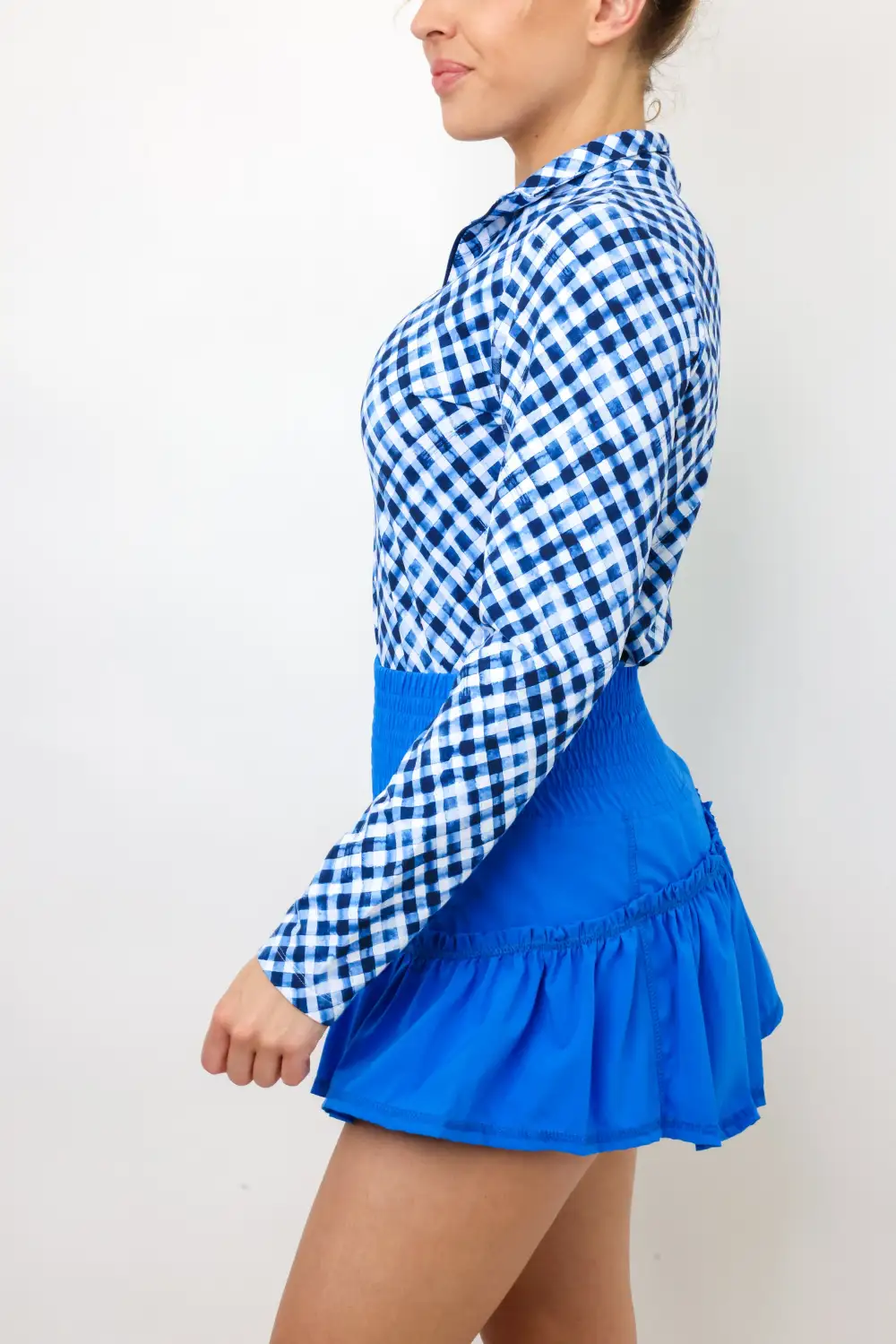 Long Sleeve Check Mesh Top