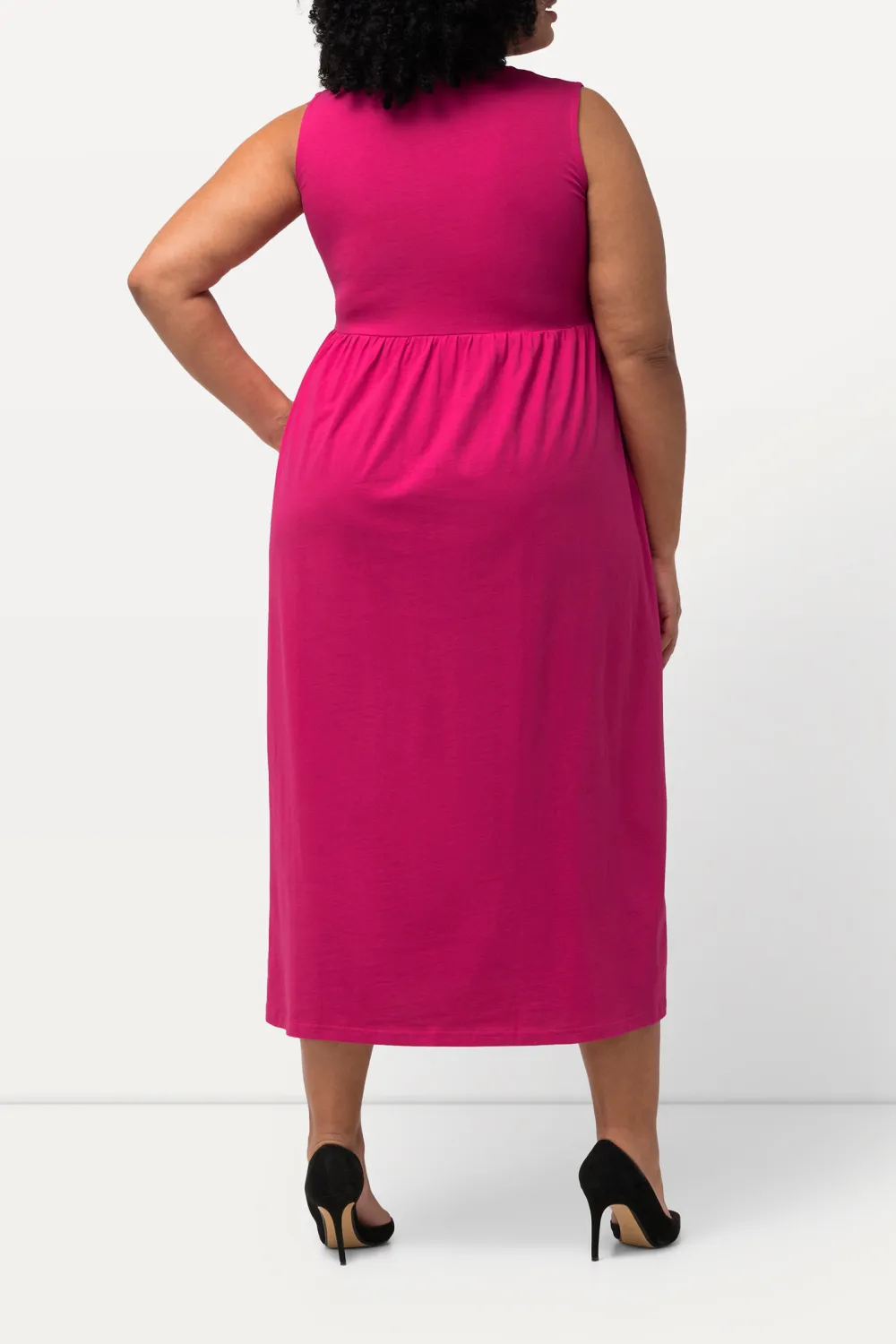 Solid Color Notch Round Neck Dress