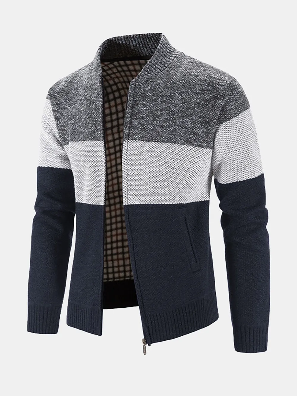 Baseball Collar Zip Up Cardigan