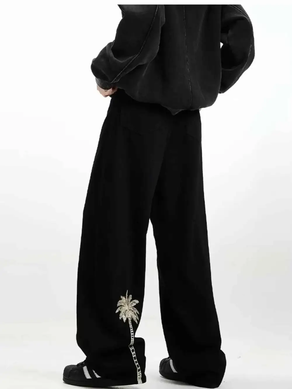 Embroidered Palm Tree Wide Leg Jeans