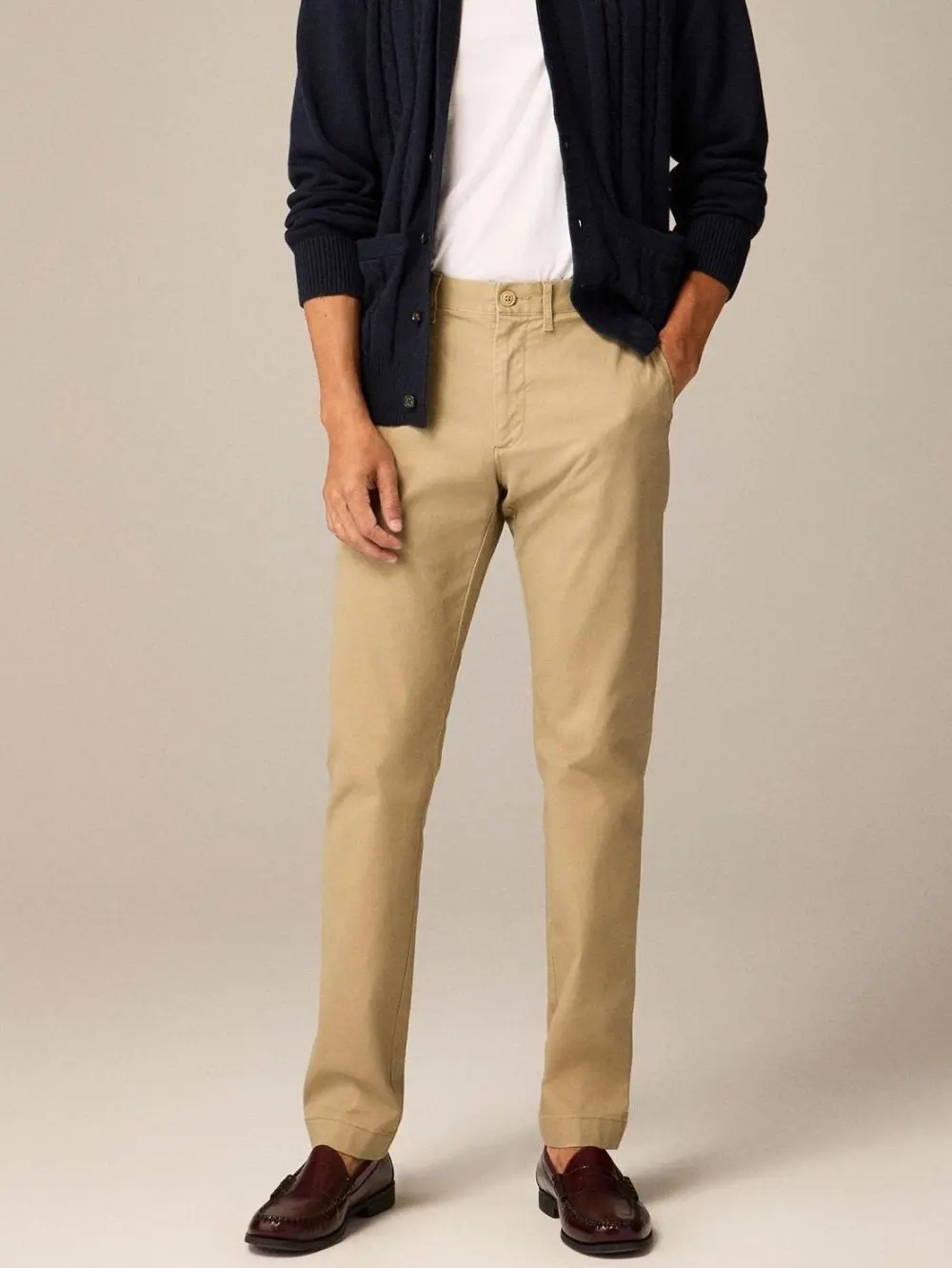 Beige Tapered Leg Men's Casual Pants