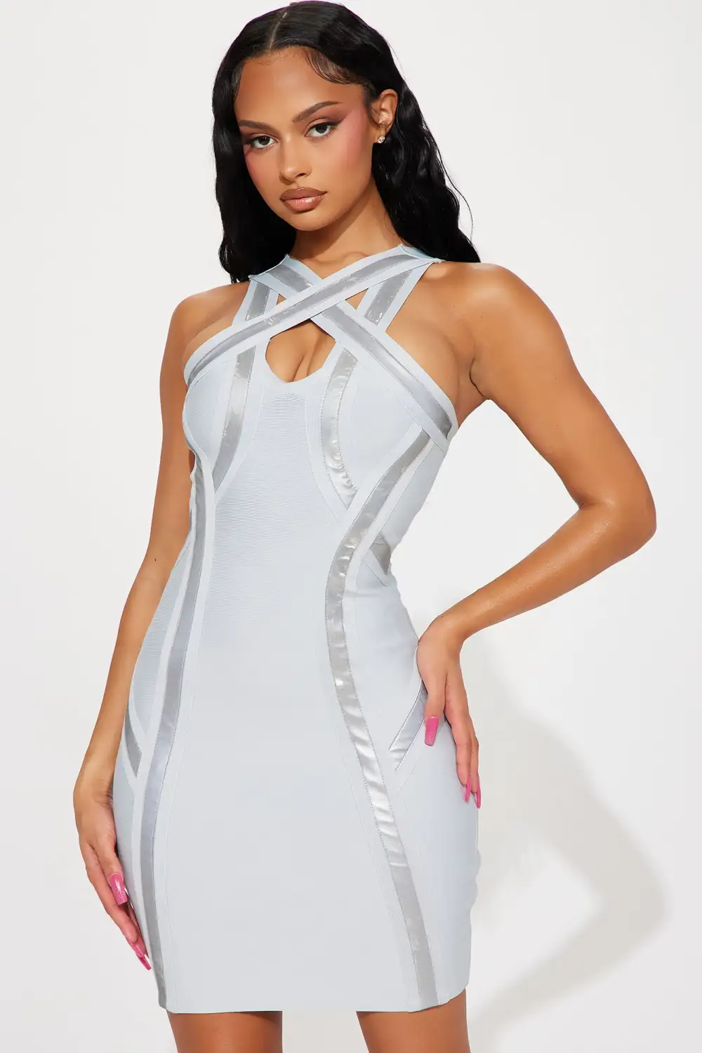Gemini Reflective Mini Dress - Grey