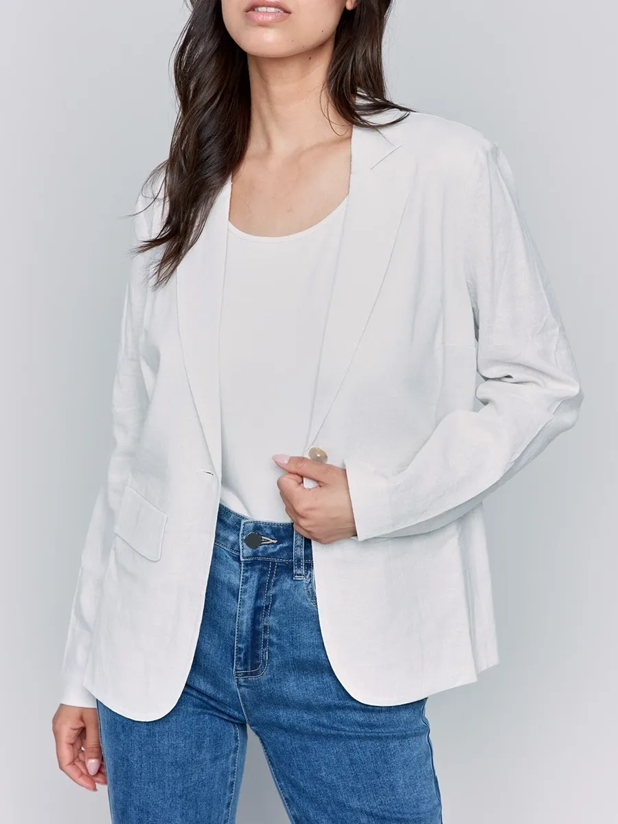Linen Blend Skin-Friendly Solid Color Suit Jacket