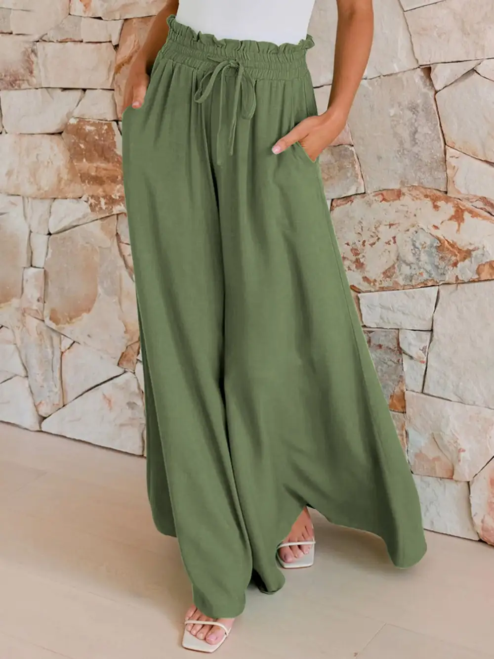 Drawstring Wide Leg Pants With Pockets