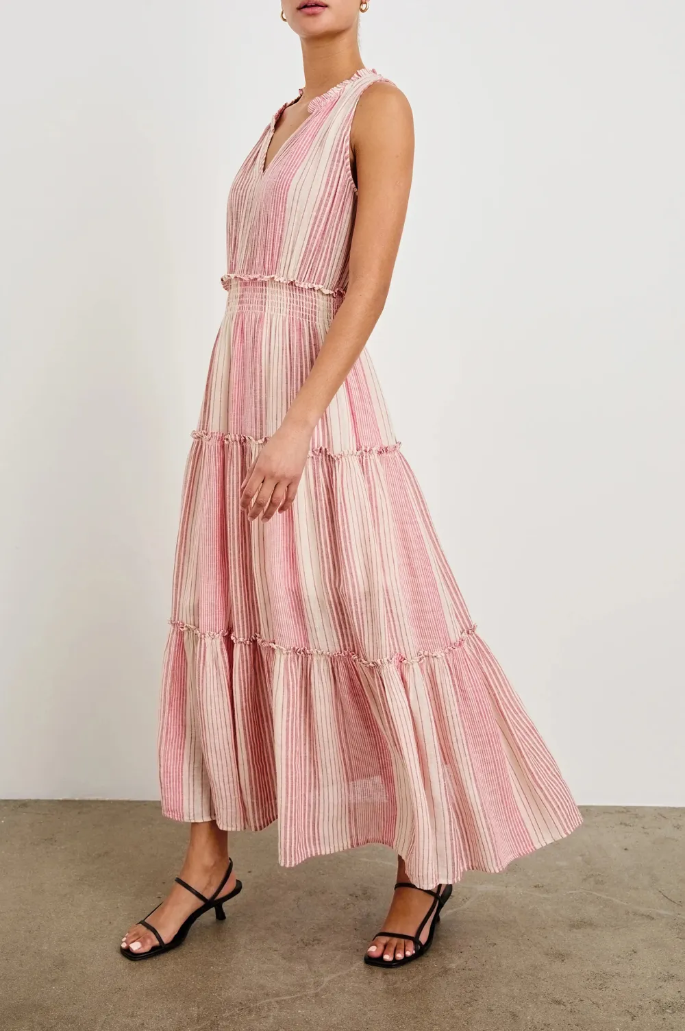 Cotton And Linen Blended Striped Dress