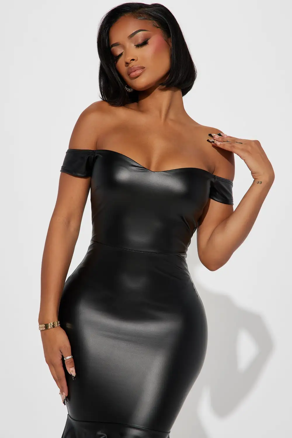 Jan Faux Leather Midi Dress - Black