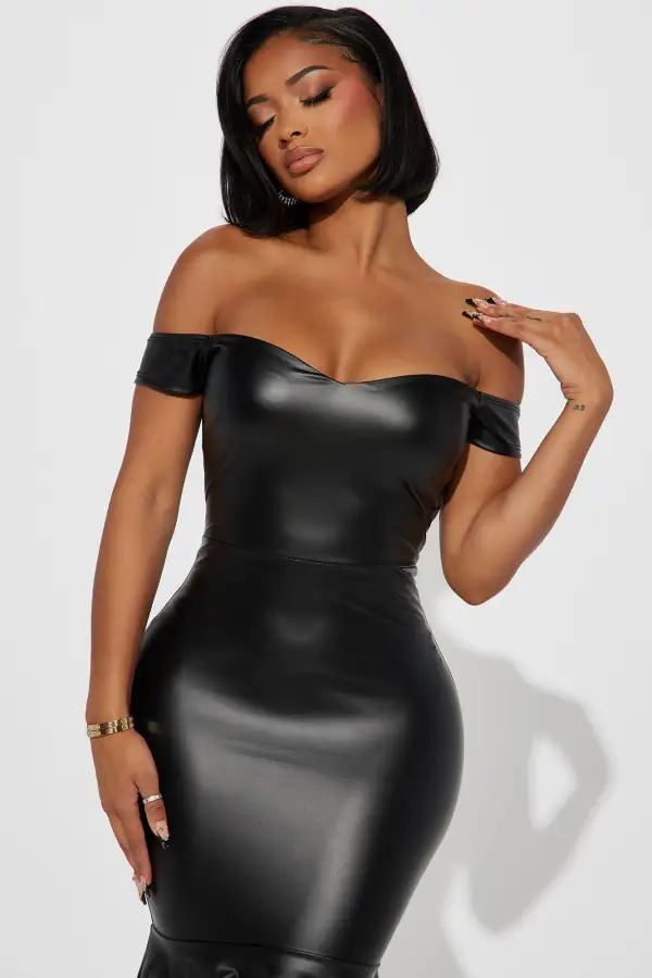 Jan Faux Leather Midi Dress - Black