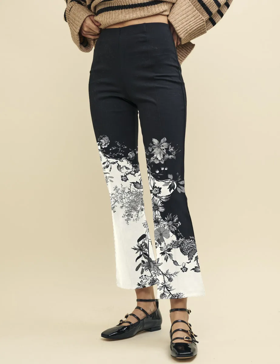 Black Cropped Kick Flare Trousers