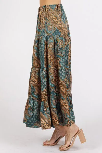 Relaxed Paisley Patchwork Print Satin Skirt