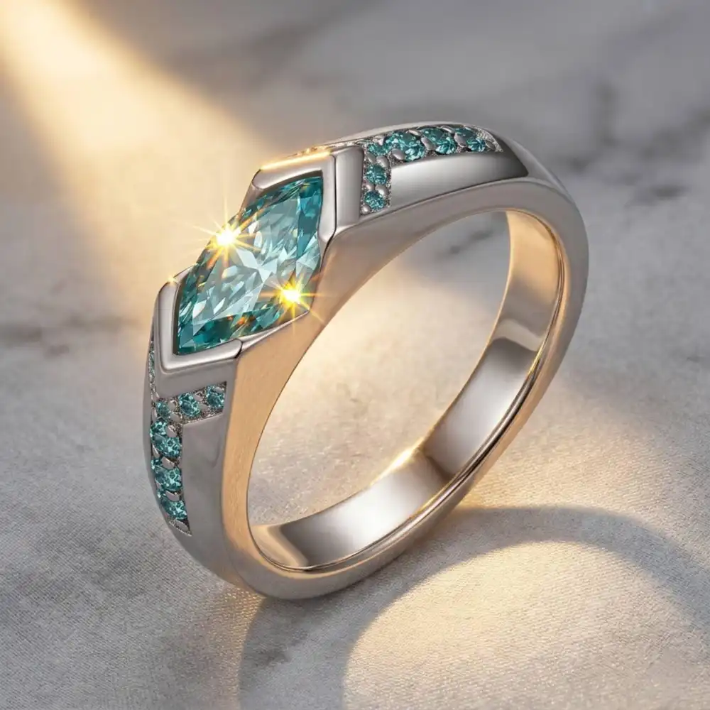 Marquise Teal Moissanite Ring