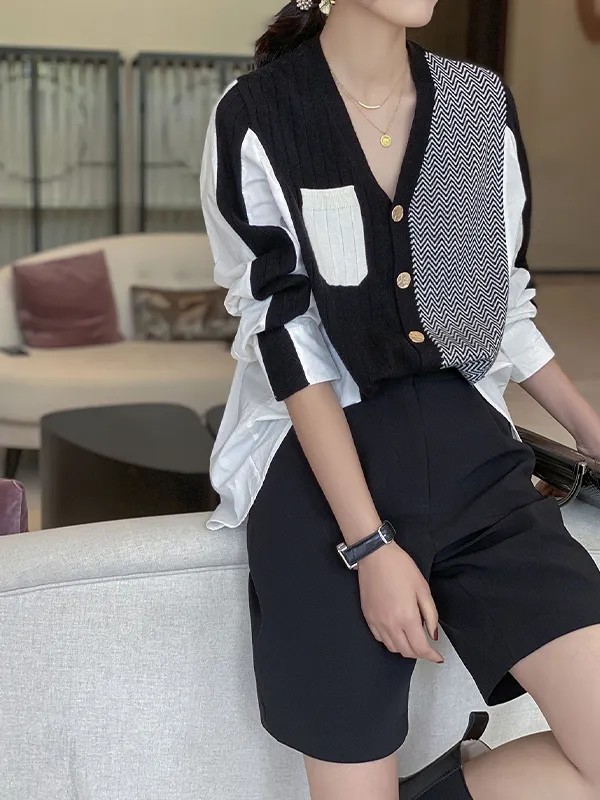 Casual Patchwork Color Shirt Cardigan