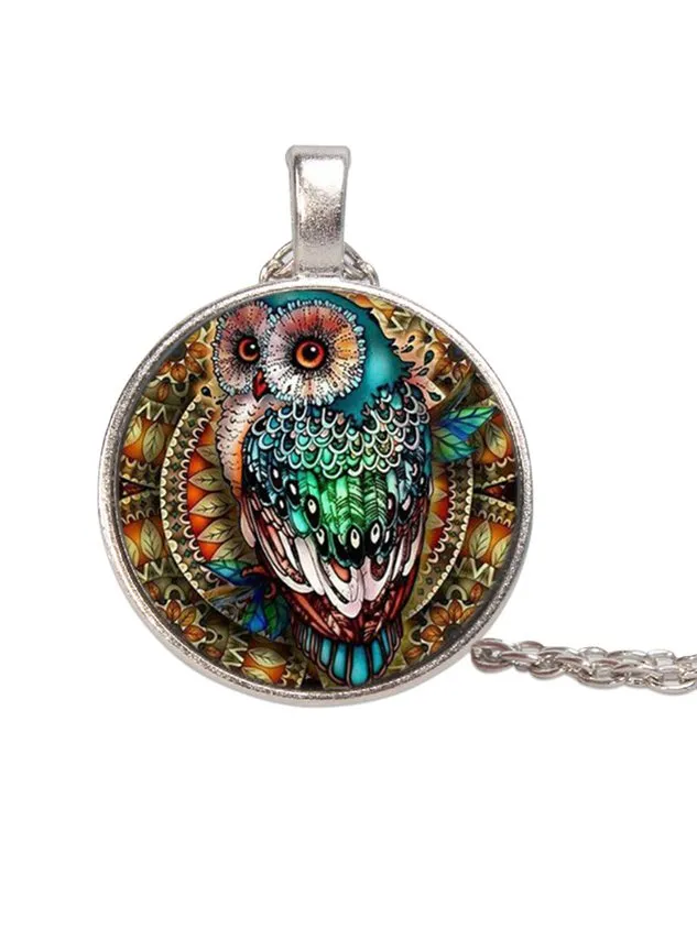 Time Stone Owl Painted Necklace