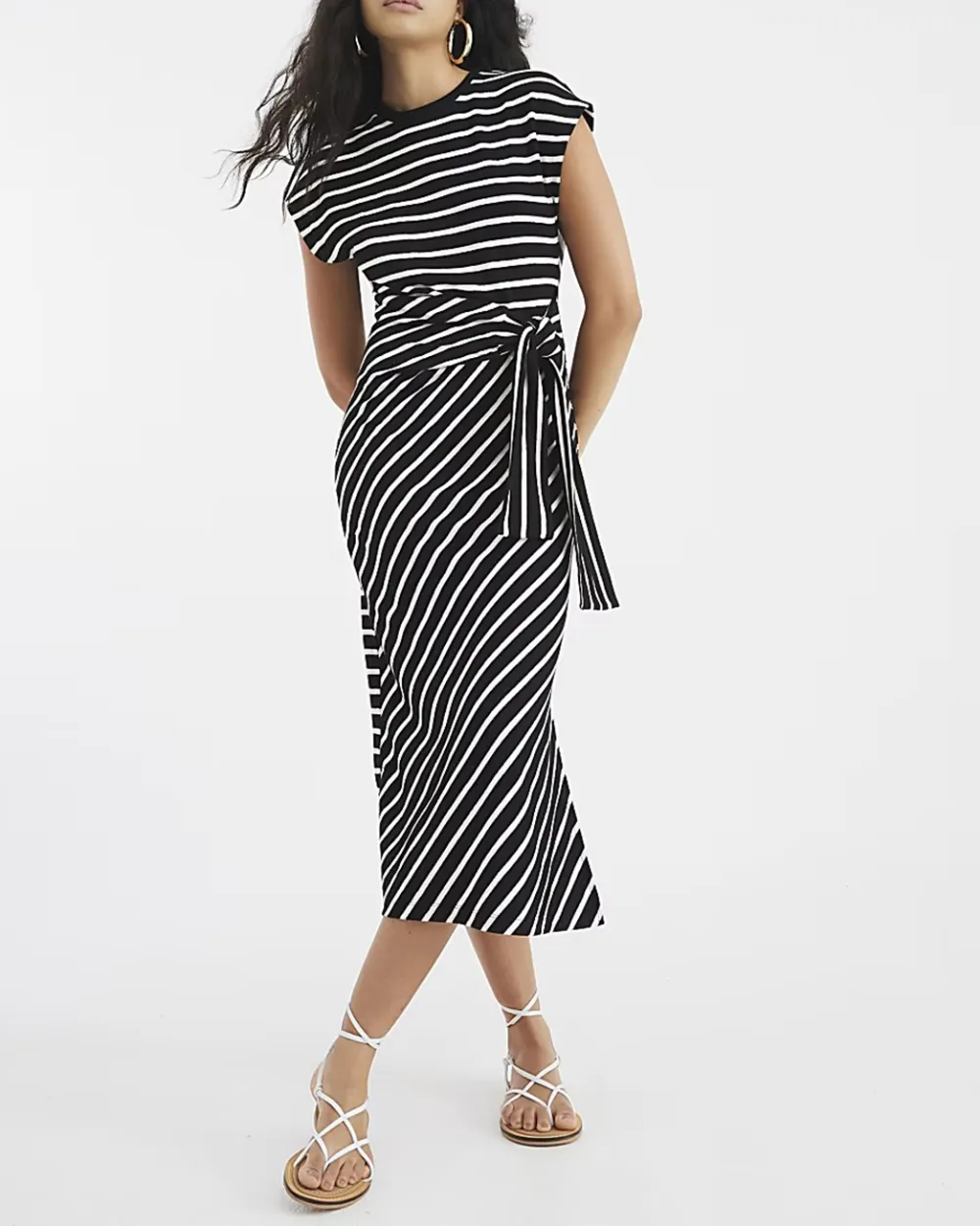 Round Neck Waist Striped Dresses