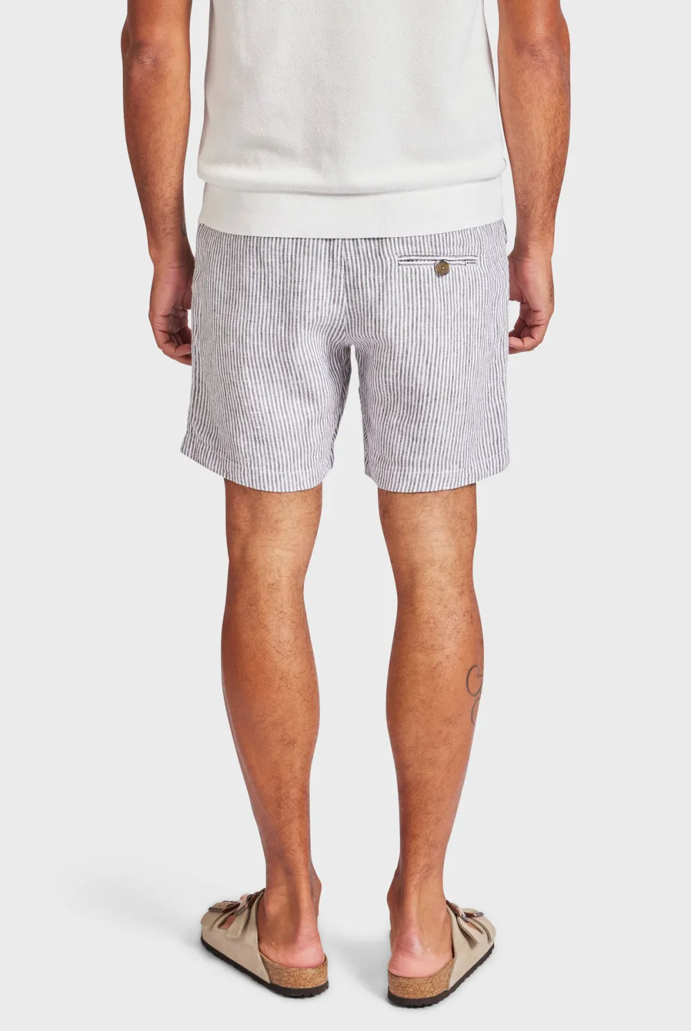 Stripe Riviera Linen Short- Smoke pine