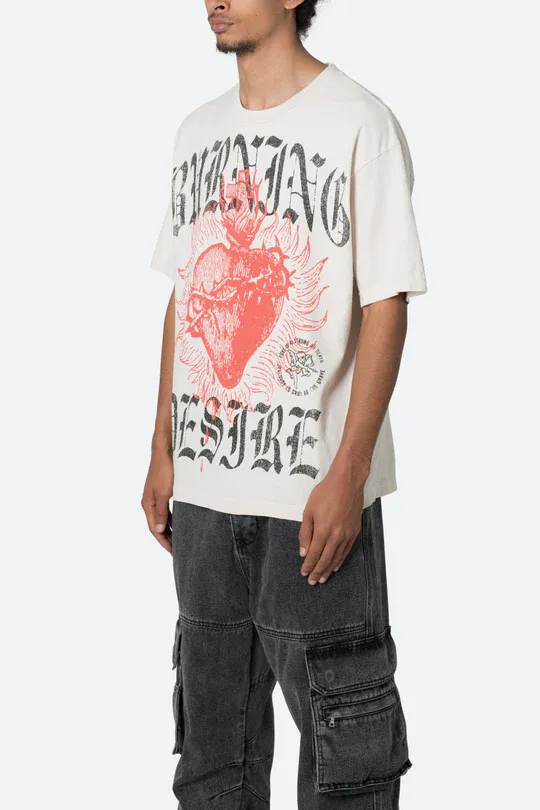WHITE BURNING HEART GRAPHIC T-SHIRT