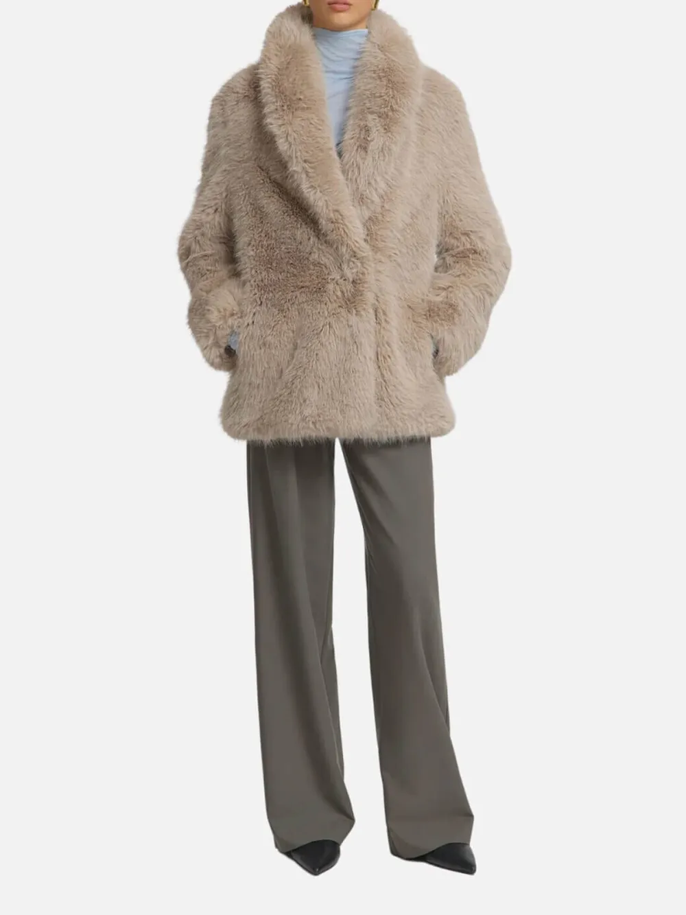 Fuzzy Lapel Long Sleeve Coat