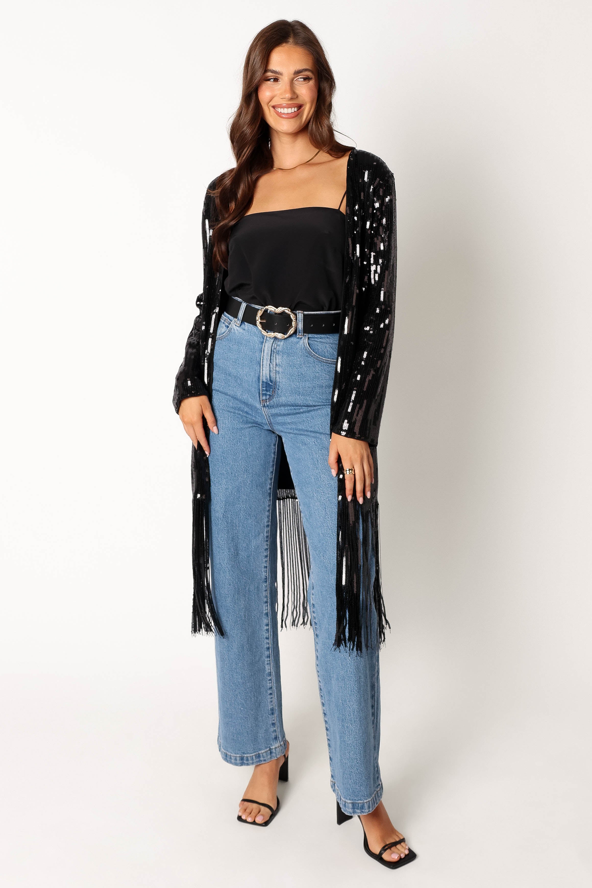 Miriam Sequin Fringe Duster - Black